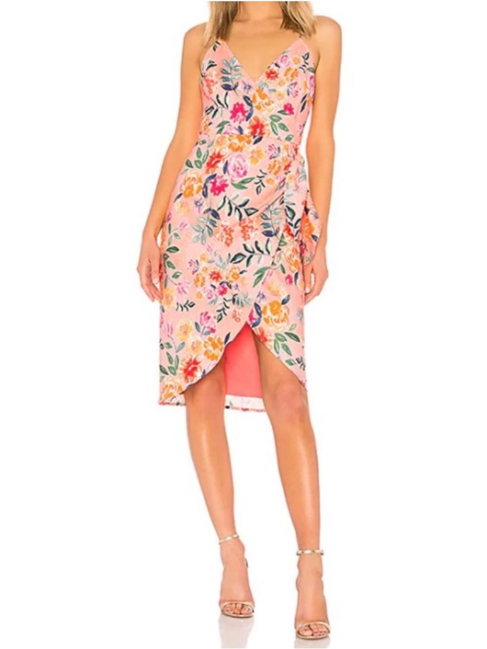 EUC Lovers + friends Floral Wrap Midi Dress